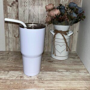 30 ounce White Tumbler with Silicone Straw